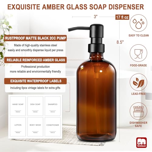 GMISUN Amber Glass Soap Dispenser view 3